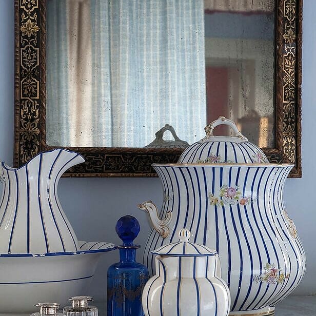 Pictures and blue and white porcelain adorn the walls at Glin Castle